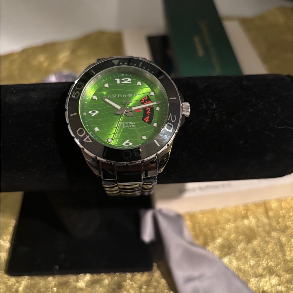 Aragon Green and Black Stainless Steel Watch with Sunburst Dial